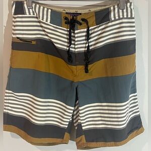 Men’s 33W Patagonia Brown Gray Lined Swim Trunks Pockets